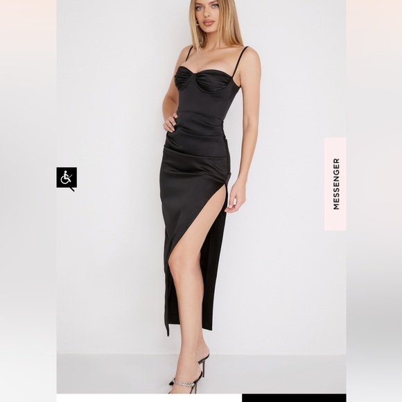 House of CB Flora Dress Black Satin Pleated Corset Midi Dress - Picture 3 of 6